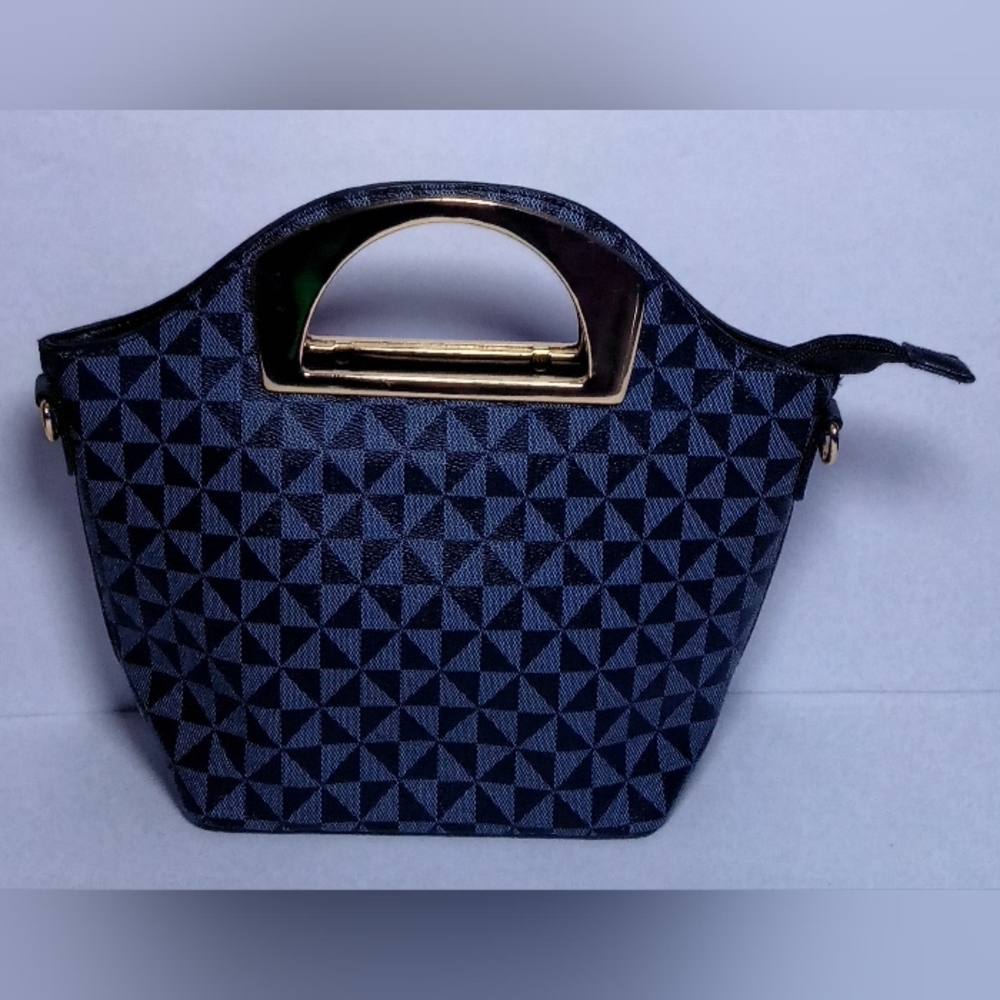 Small Black Gray checker print purse